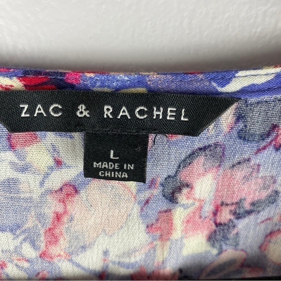 ZAC & Rachel Purple Pink Floral Boho 3/4 Sleeve Blouse Large - Picture 5 of 9